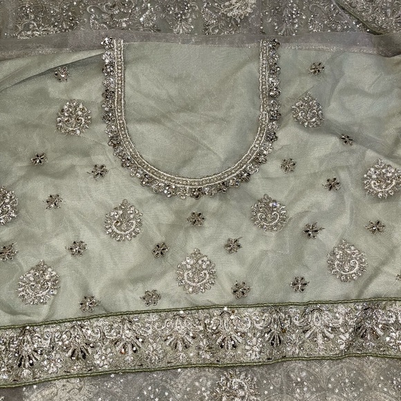 Heavy Designer Semi-Stitched Sage Green Lehenga - Picture 6 of 8